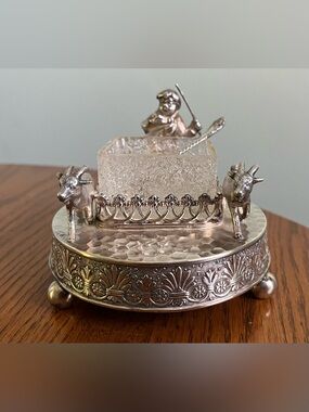 Vintage silver plated Goat themed community salt dish by James W Tufts